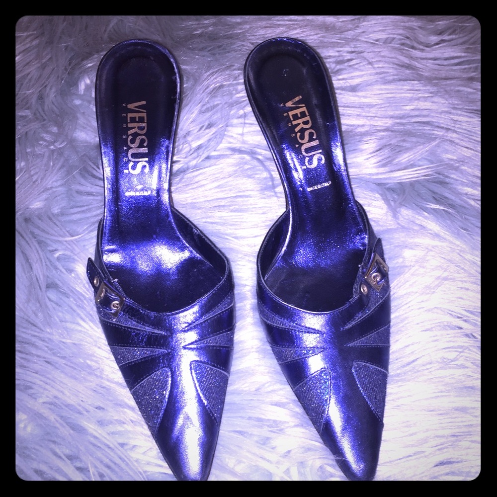 Blue Metallic  Versus  Versace Mules Heels.